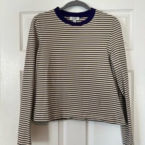 COS Black Striped Top with Blue Collar